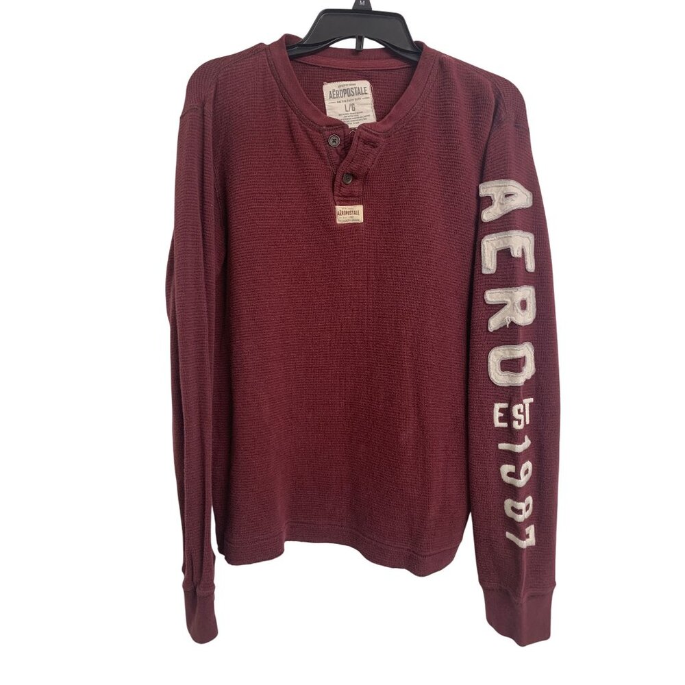 Aeropostale Vintage Y2K Henley Waffle Knit Burgundy Sweater Shirt Size L